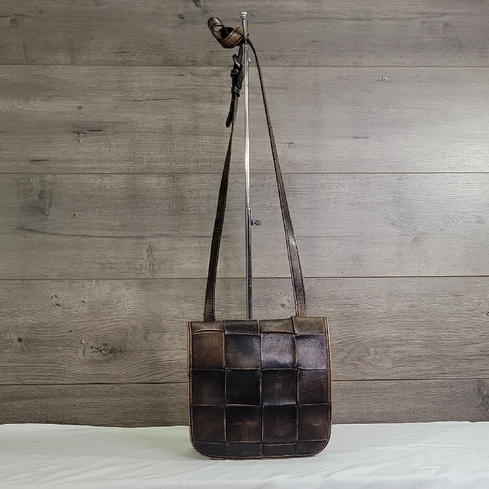 Patricia Nash Granada Brown Woven Distressed Crossbody Shoulder Bag Purse